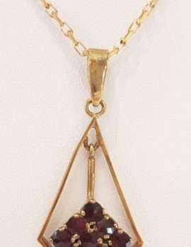 8ct Yellow Gold Garnet Cluster Drop Pendant on 9ct Gold Chain