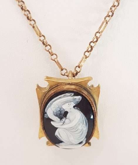 9ct Yellow Gold Ornate Black Onyx Cameo Pendant on 9ct Chain