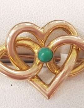 9ct Rose Gold Green Stone Ornate Heart Bar Brooch