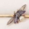 9ct Yellow Gold Enamel, Diamond and Pearl Butterfly Bar Brooch