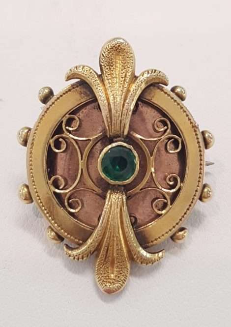 15ct Yellow Gold Ornate Green Stoneoch