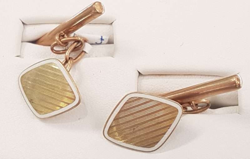 20200304_175950 9ct Yellow Gold with White Enamel Cufflinks - Diamond Shape