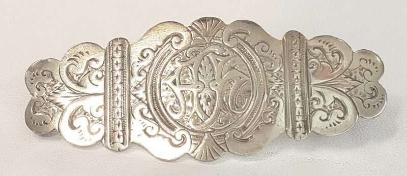 20200307_113857 Sterling Silver Antique Large and Ornate Monogrammed Elongated Brooch. Initialed A H