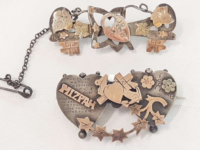 Sterling Silver Antique MIZPAH Brooch with Gold