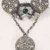 800 Silver Ornate Drop with Green Stone Brooch