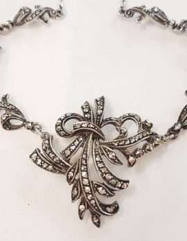 Sterling Silver Vintage Marcasite Ornate Necklace