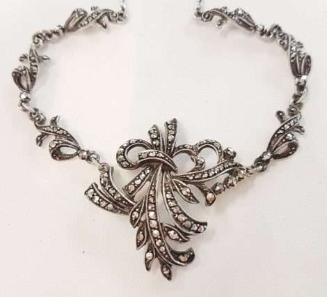 Sterling Silver Vintage Marcasite Ornate Necklace