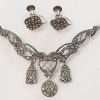 Sterling Silver Vintage Marcasite Ornate Necklace and Earring Set