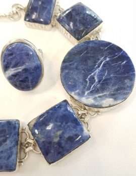 Sterling Silver Large Sodalite Bracelet and Oval Ring - Sold Individually