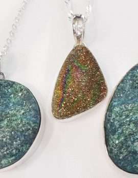 Sterling Silver Oval and Round Large Fuschite Pendant on Sterling Silver Chain