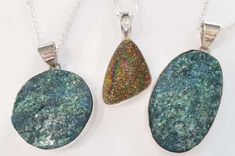 Sterling Silver Oval and Round Large Fuschite Pendant on Sterling Silver Chain