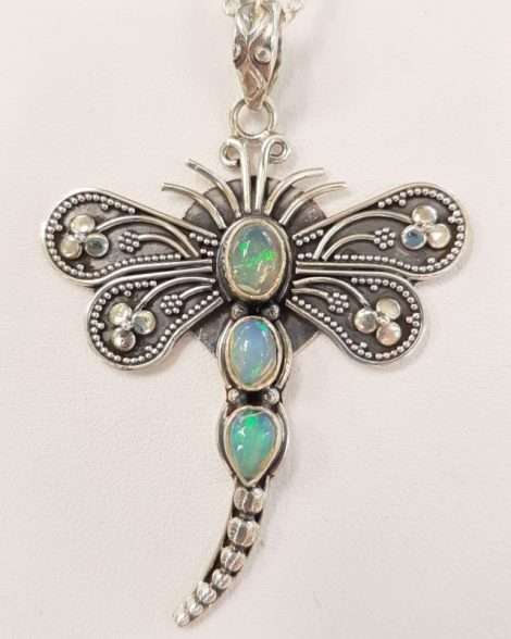 Sterling Silver Opal Dragonfly Pendant on Sterling Silver Chain