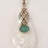 Sterling Silver Emerald and Mother of Pearl Teardrop / Pear Shape Pendant on Chain