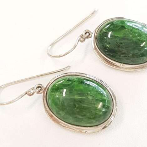 Sterling Silver Dioptase Large Oval Earrings