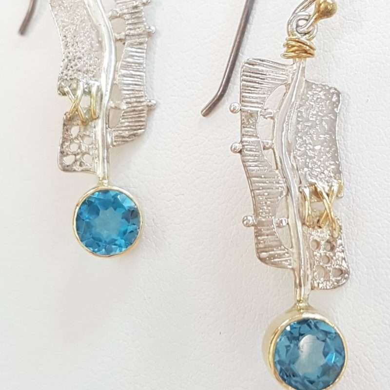 IMG_20191213_184124_678 Sterling Silver & Gold Plate Long Blue Topaz Drop Earrings