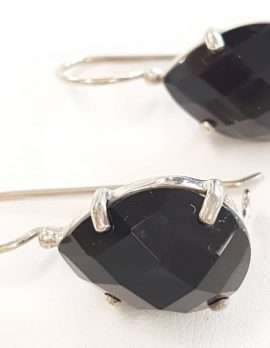 Sterling Silver Large Faceted Onyx Drop Earrings