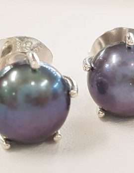 Sterling Silver Pearl Stud Earrings - Available in Black or White