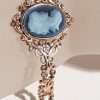 9ct Gold Blue Agate Cameo with Diamonds Ornate / Filigree Bracelet