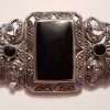 Sterling Silver Marcasite and Onyx Ornate / Filigree Large Brooch