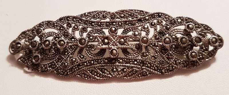 Sterling Silver Marcasite Ornate / Filigree Large Brooch