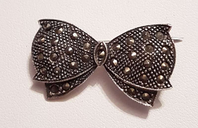 20200404_090647 Sterling Silver Marcasite Bow Brooch