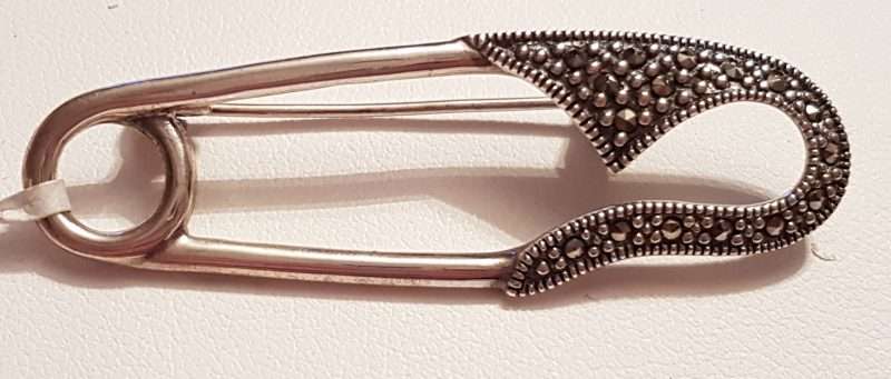 Sterling Silver Marcasite Safety Pin Brooch