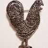 Sterling Silver Marcasite Large Rooster Brooch with Garnet Eye