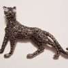 Sterling Silver Marcasite Big Cat Brooch - Puma / Jaguar - Mother of Pearl Eyes