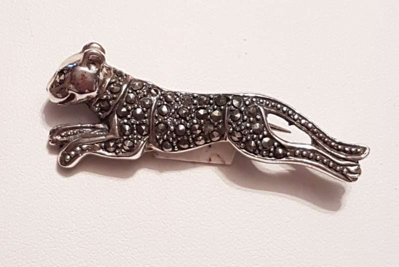 Sterling Silver Marcasite Leaping Cat Brooch - Puma / Jaguar