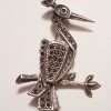 Sterling Silver Marcasite Crane Bird on Branch Brooch