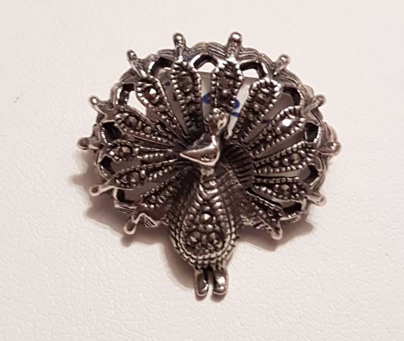20200404_092123 Sterling Silver Marcasite Peacock Bird Brooch