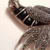 Sterling Silver Marcasite Large Bird with Black Brooch