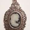 Sterling Silver Ornate Large Cameo - Blue Agate - Ladies Face Pendant on Sterling Silver Chain