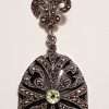 Sterling Silver Marcasite, Onyx & Peridot Ornate Oval Drop Pendant on Sterling Silver Chain