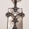 Sterling Silver Marcasite & Mother of Pearl Cross in Rectangle Pendant on Sterling Silver Chain