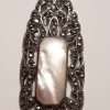 Sterling Silver Marcasite & Mother of Pearl Long Ornate Pendant on Sterling Silver Chain
