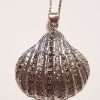 Sterling Silver Marcasite & Pearl Large Shell Pendant on Sterling Silver Chain