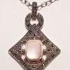 Sterling Silver Marcasite & Pink Mother of Pearl Pendant on Sterling Silver Chain