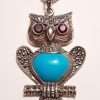 Sterling Silver Marcasite , Purple Blue Body with Red Eyes Owl Pendant on Sterling Silver Chain