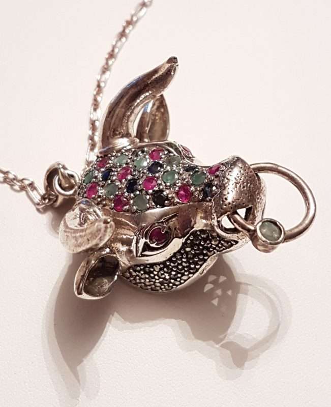Sterling Silver Marcasite, Emerald, Ruby and Sapphire Bull Head Pendant on Sterling Silver Marcasite, Emerald, Ruby and Sapphire Bull Head Pendant on Sterling Silver ChainSterling Silver Marcasite, Emerald, Ruby and Sapphire Bull Head Pendant on Sterling Silver ChainSterling Silver Marcasite, Emerald, Ruby and Sapphire Bull Head Pendant on Sterling Silver ChainSterling Silver Marcasite, Emerald, Ruby and Sapphire Bull Head Pendant on Sterling Silver ChainSterling Silver Chain