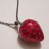 Sterling Silver Marcasite, Green & Red Enamel Medium Size Strawberry Pendant (which Opens) on Sterling Silver Chain