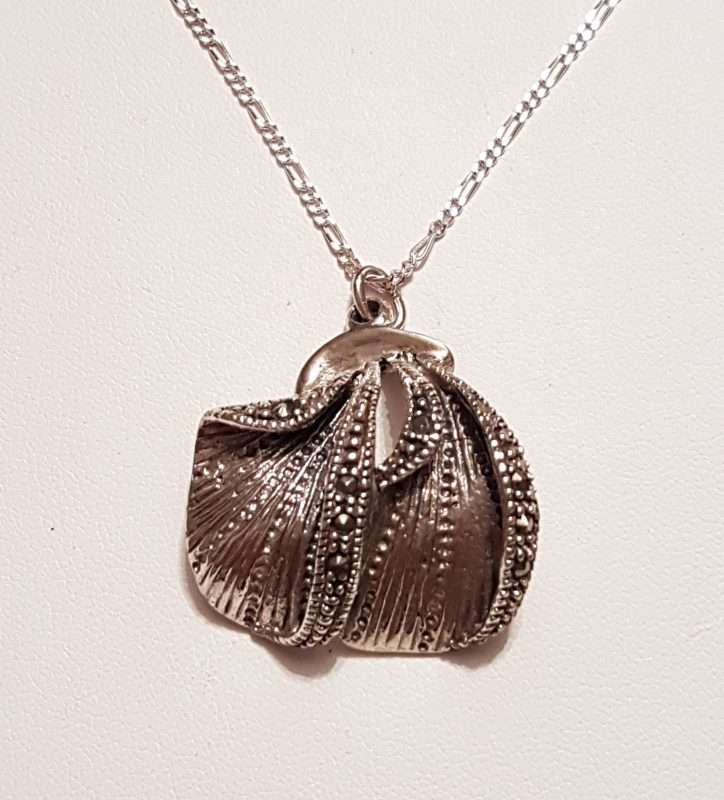 Sterling Silver Unusual Shape Marcasite Pendant on Silver Chain