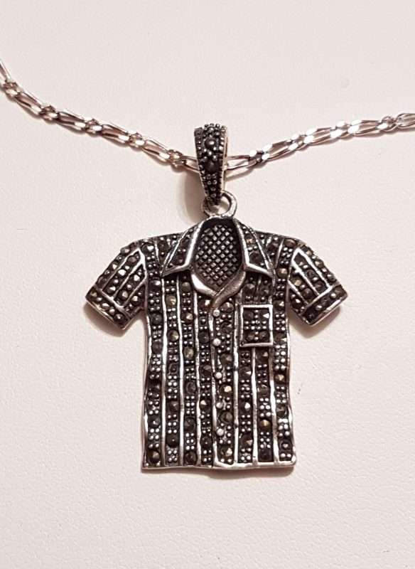 20200404_114851 Sterling Silver Marcasite Coat / Shirt Pendant on Sterling Silver Chain