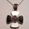 Sterling Silver Marcasite, Onyx and Mother of Pearl Cross / Crusifix Pendant on Sterling Silver Chain