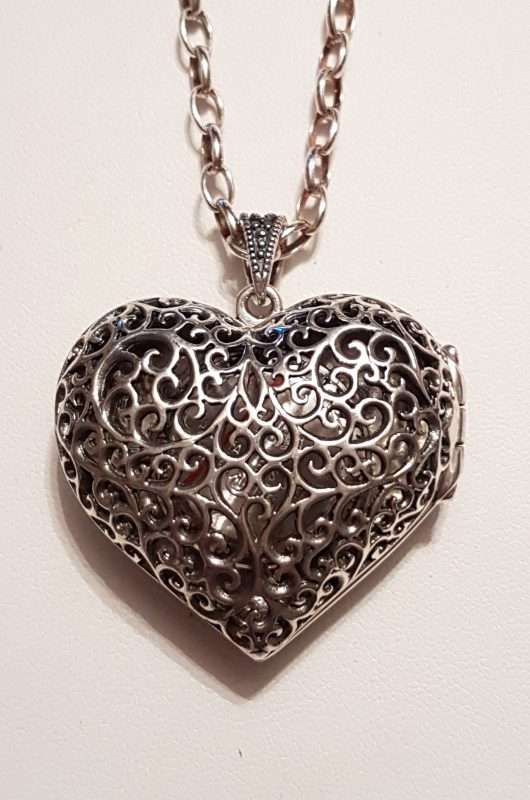 20200404_115112 Sterling Silver Marcasite Heart Shaped Watch Pendant on Sterling Silver Chain