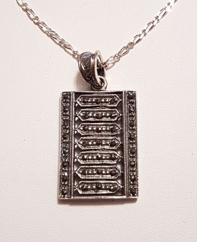 20200404_115227 Sterling Silver Marcasite Rectangular Pendant on Sterling Silver Chain