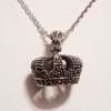 Sterling Silver Marcasite Crown Pendant on Sterling Silver Chain