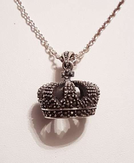 Sterling Silver Marcasite Crown Pendant on Sterling Silver Chain