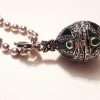 Sterling Silver Marcasite with Green Enamel and Garnet Faberge Style Egg (which opens) Pendant on Sterling Silver Chain