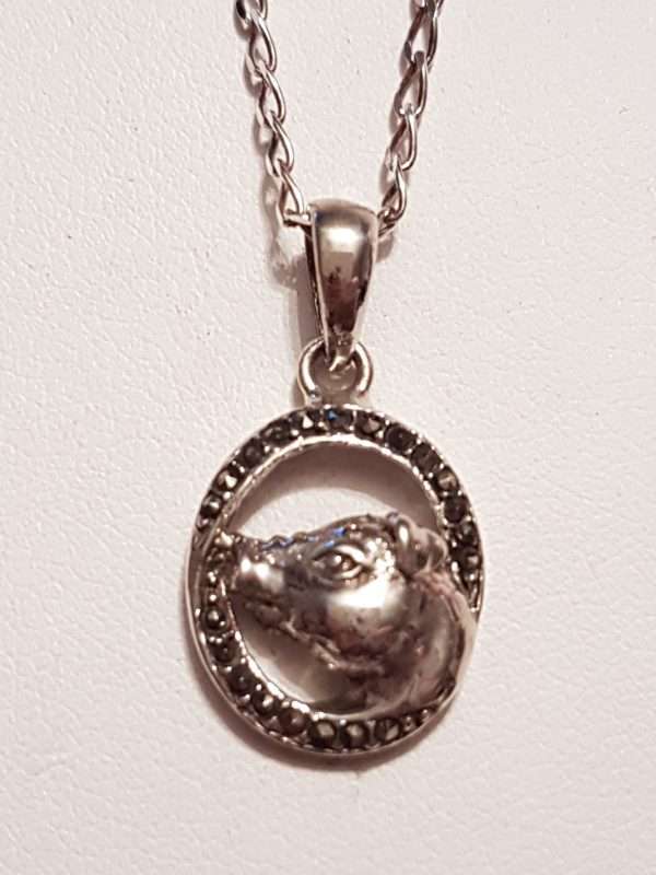 Sterling Silver Marcasite Pig Pendant on Sterling Silver Chain